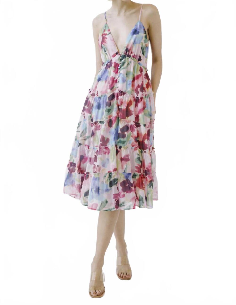 NEW STORIA tea time abstract midi dress in pink multi